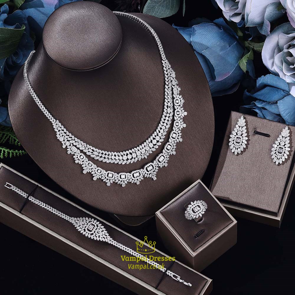 Double Layer Zircon Cz Wedding Jewelry Set For Women