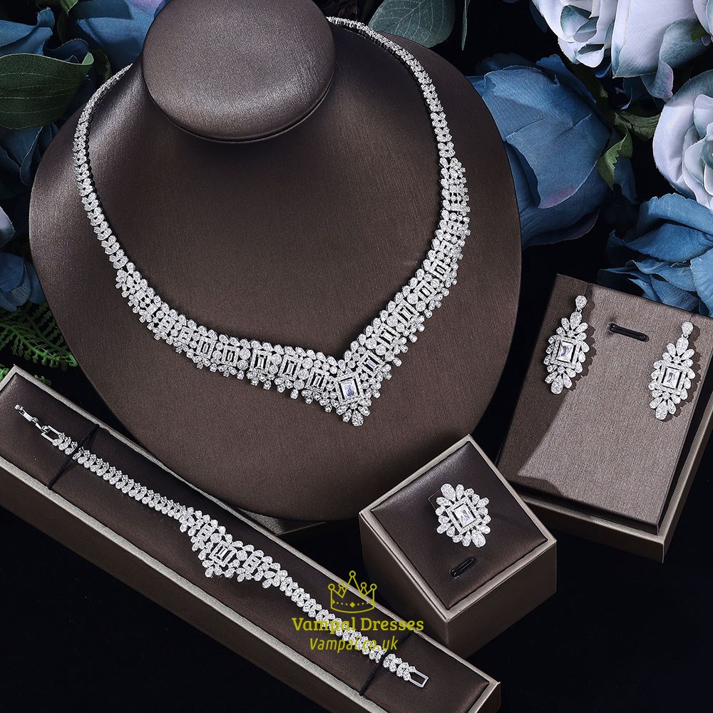 Square Zircon Ring And Bracelet Set For Women Wedding Engagement Jewelry