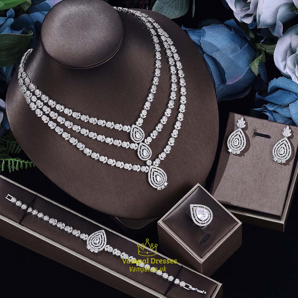 4-Piece Wedding Jewelry Set With Necklace Bracelet And Ring