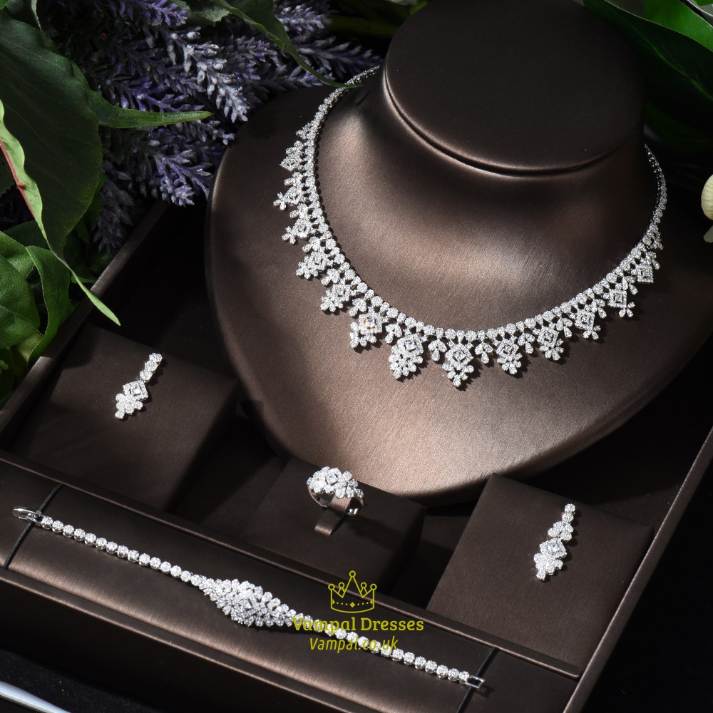 Crystal Bridal Jewelry Set With Necklace And Earrings