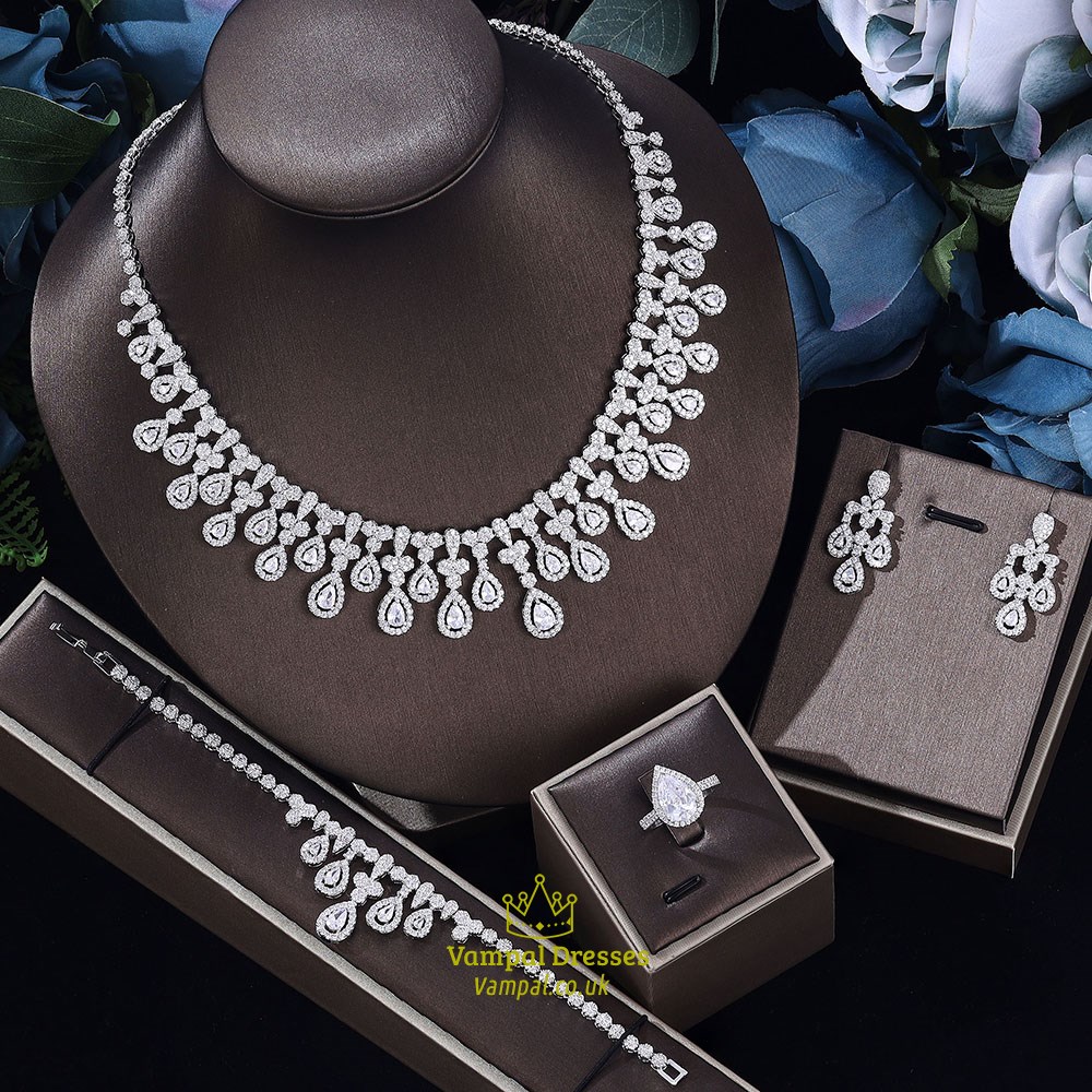 Crystal Zircon Luxury Bridal Jewelry Set For Women Wedding Party