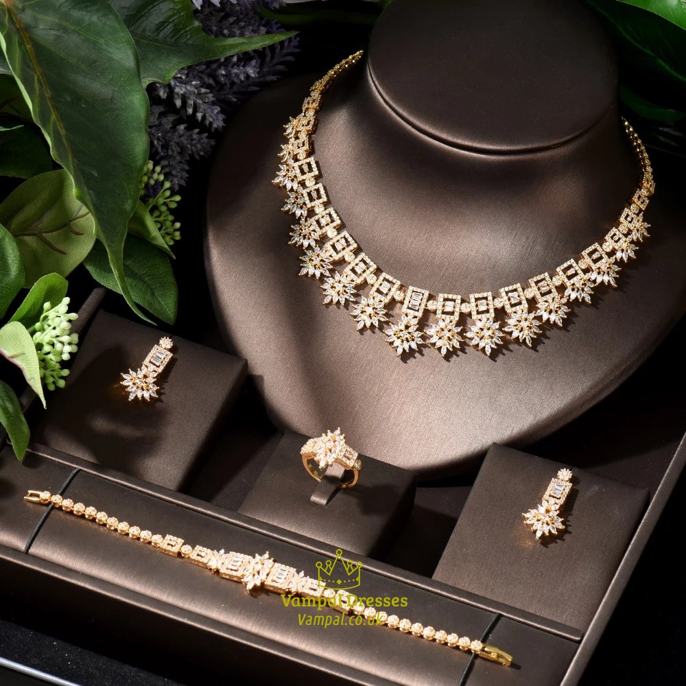 Square Zircon Bridal Ring And Bracelet Jewelry Set