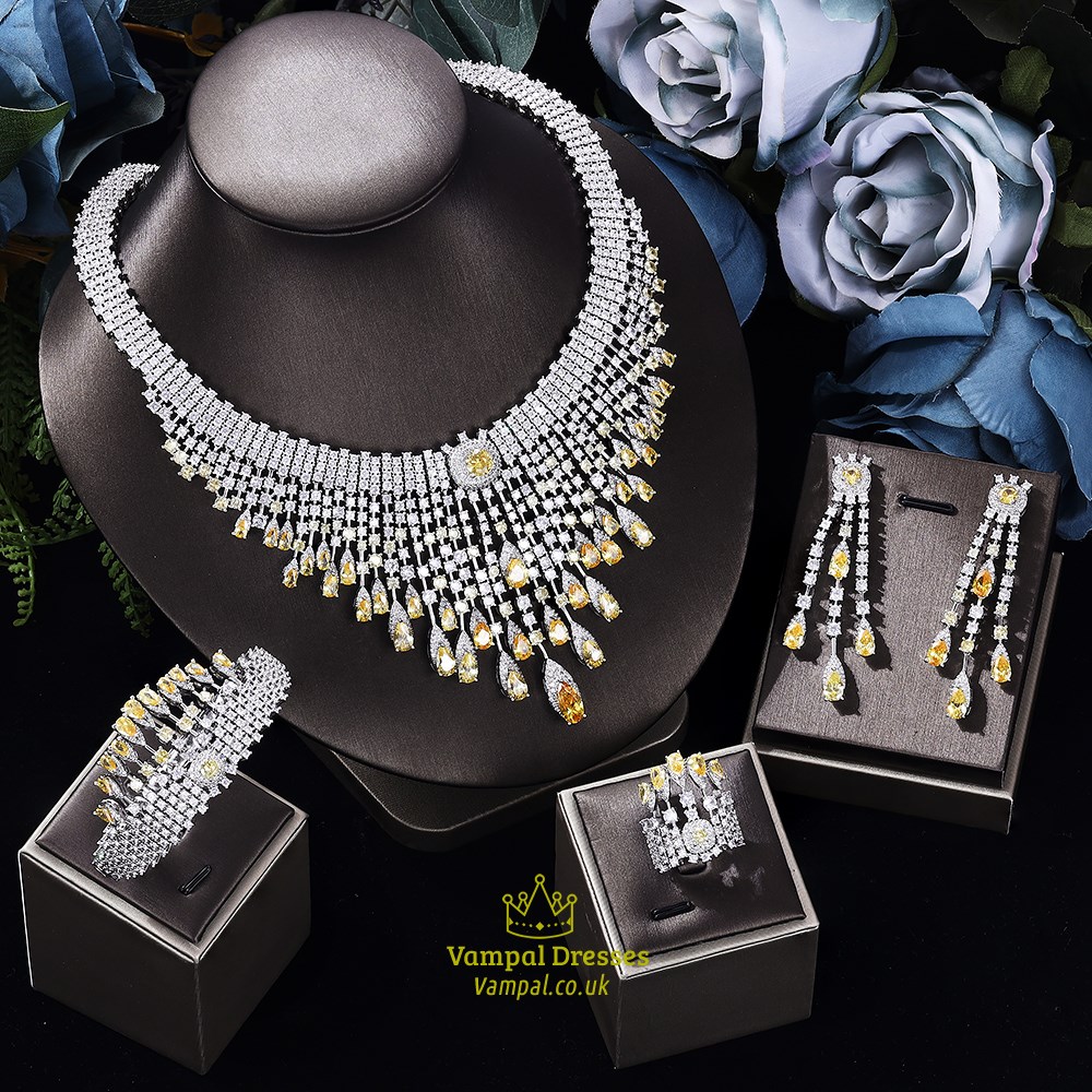 4Pcs Green Cz Luxury African Jewelry Set Dubai Bridal Jewelry Set Gift Zircon Crystal Wedding Party For Women