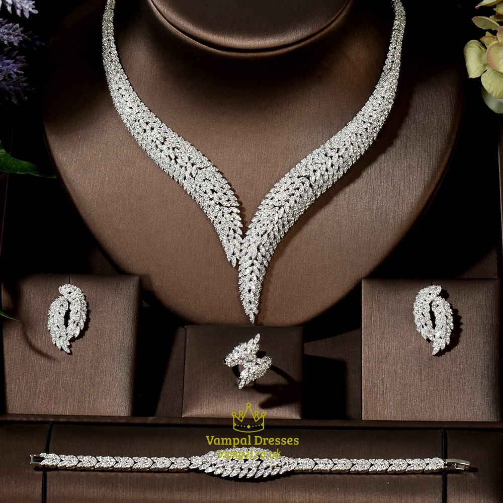 Silver Cubic Zircon Big Set Four-Piece Jewelry Set Nigeria Popular Noble Bridal Wedding