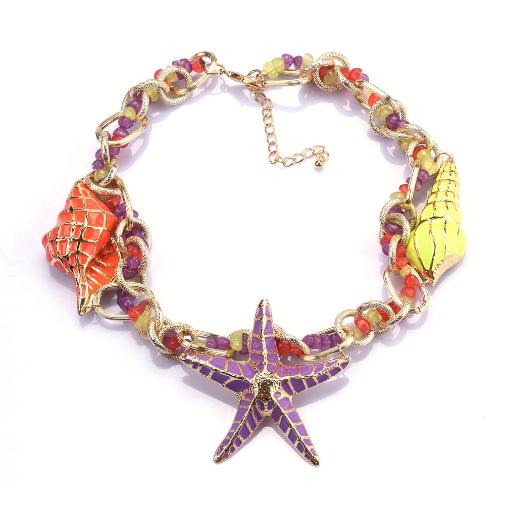 Starfish Shell Charm Choker Necklace - Bohemian Ethnic Statement Collar