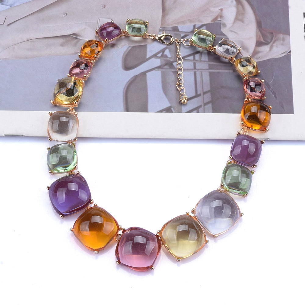 Resin Choker Necklace Large Collar Necklace Jewelry Transparent Gold Plated Metal 2023 New Indian Women Za Multicolor Statement