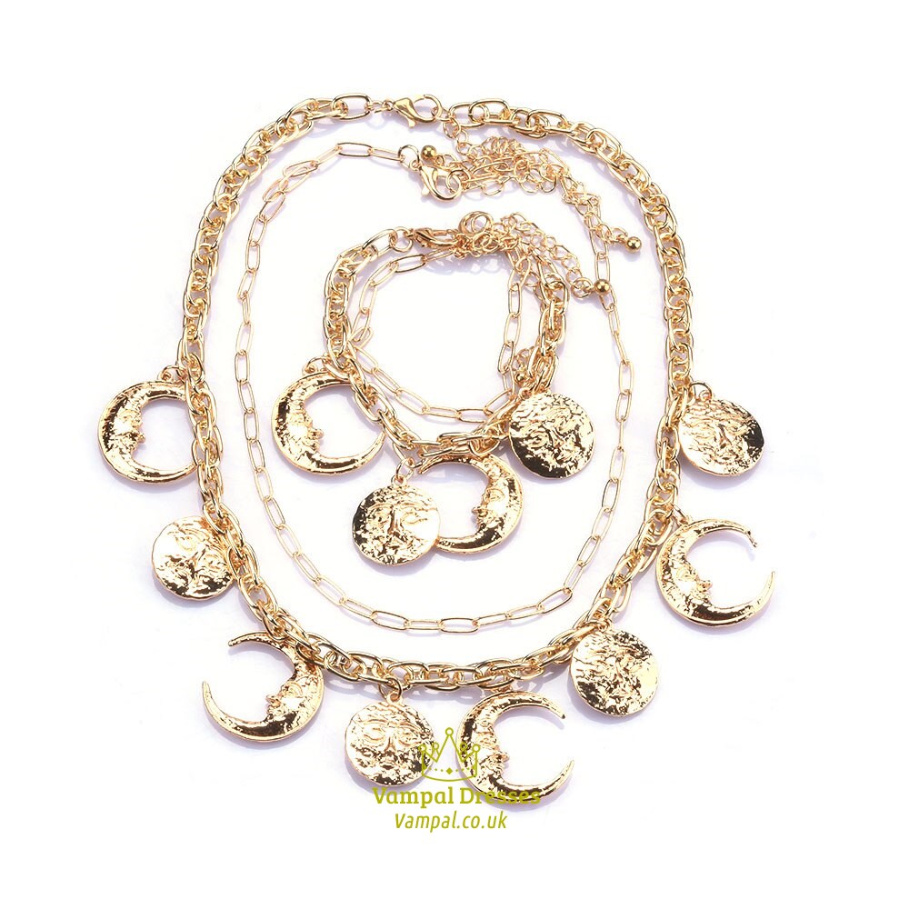 Metall Glied Choker Halskette Mit Mond Und Sonne Anhänger Anhänger