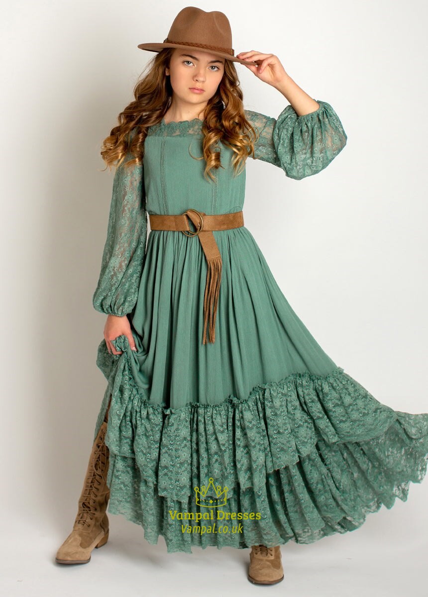 New Long Medium And Big Girls Dresses Wedding Flower Girl Dresses Spring And Autumn Long Lantern Sleeves Want To Embroider Girls