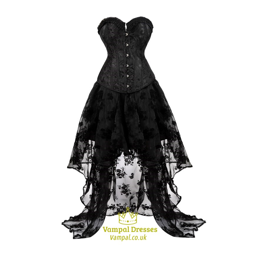 Lace Up Overbust Corset Top With Irregular Floral Tulle Skirt