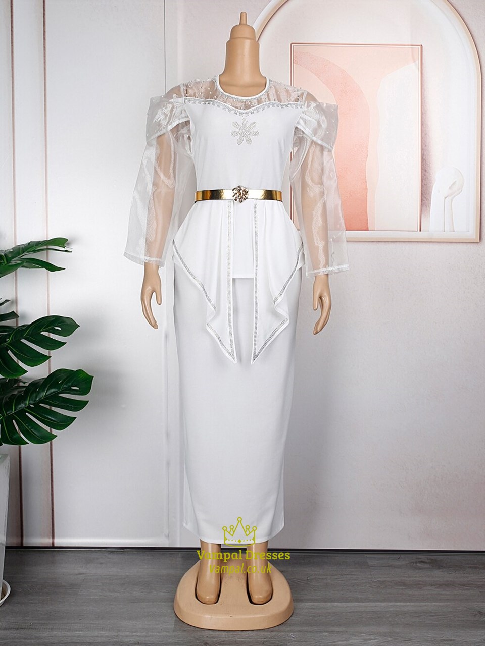 Md Robe Robe White Md Luxury Evening Dresses African Women Organza Sleeve Bodycon ...