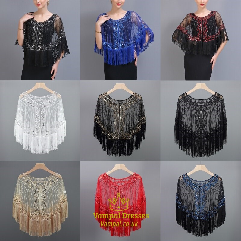 Women's Net Yarn Tassel Hem Shawl Latin Dancing Belly Dance Sequin Cape