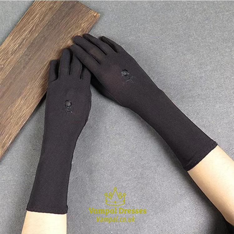 Medium-Long Thin Embroidered Sunscreen Gloves For Women