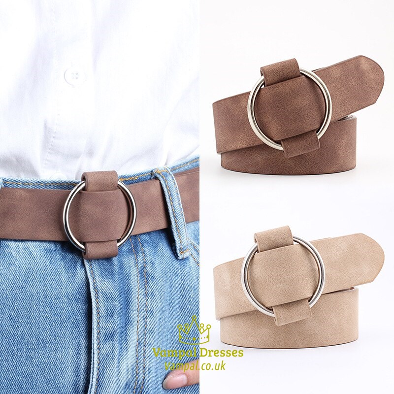 Vintage Wide Waist Belt With Round Buckle For Women