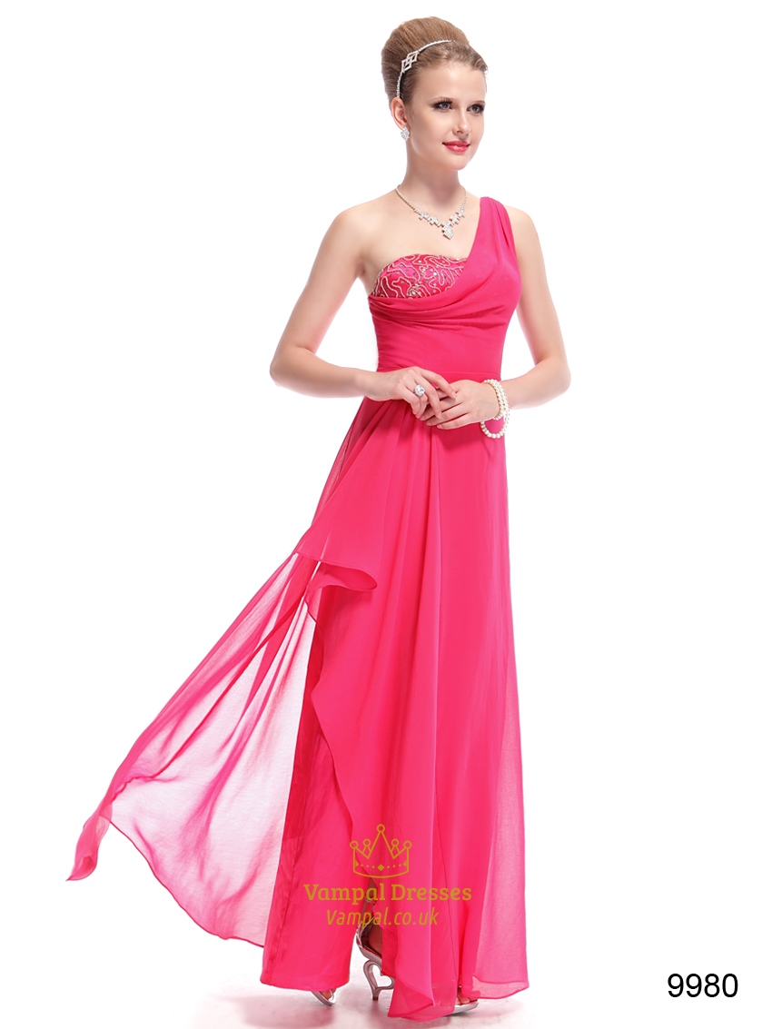 Pinkfarbenes One-Shoulder-Kleid, rosa One-Shoulder-Chiffon-Kleid