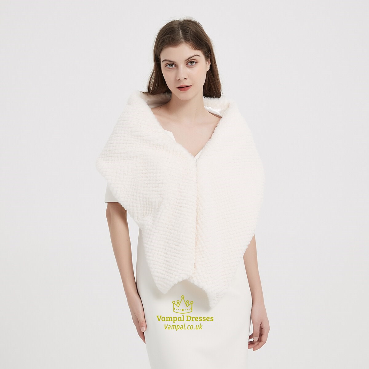 Beige Women Faux Fur Cape Wedding Bolero Bridal Shrug