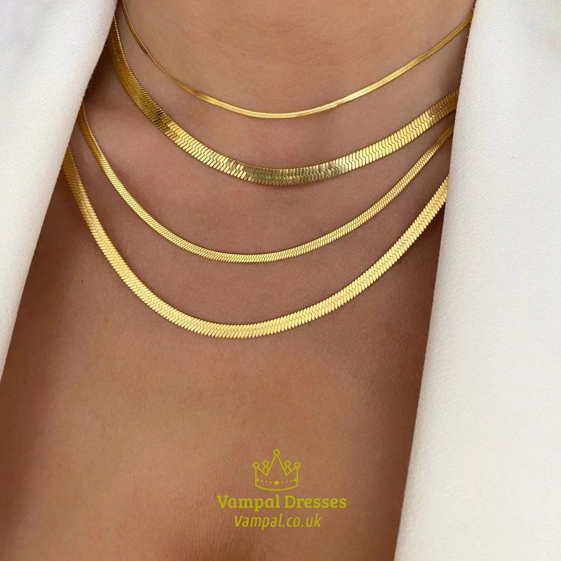 Unisnake Herringbone Chain Necklace Choker - Stainless Steel Gold Color