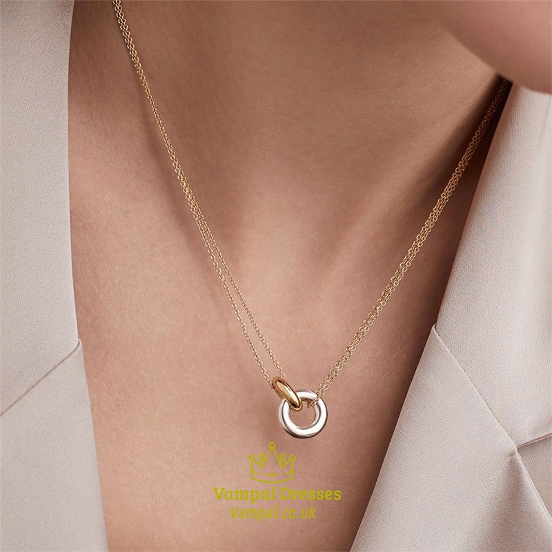 Two-Color Pendant Necklace Choker Stainless Steel Fashion Jewelry