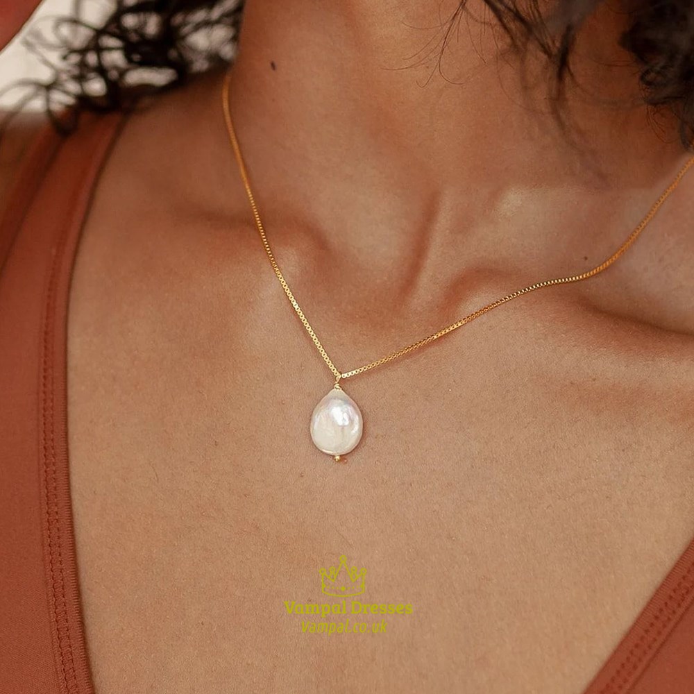 Oval Pearl Pendant Necklace Freshwater Stainless Steel Jewelry