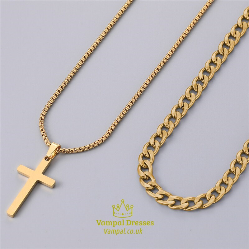 Edelstahl Unicross Schlangenkette Fischgrät Choker Halskette Set