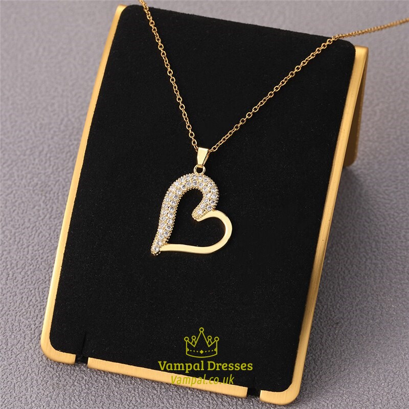 Geometrische Zirkon Schlüsselbein Kette Halskette – Goldene Edelstahl