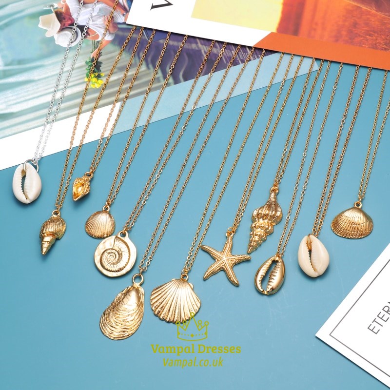 Hesiod Antique Gold Color Chain Summer Beach Jewlery Starfish Shell Pendant Necklace For Women