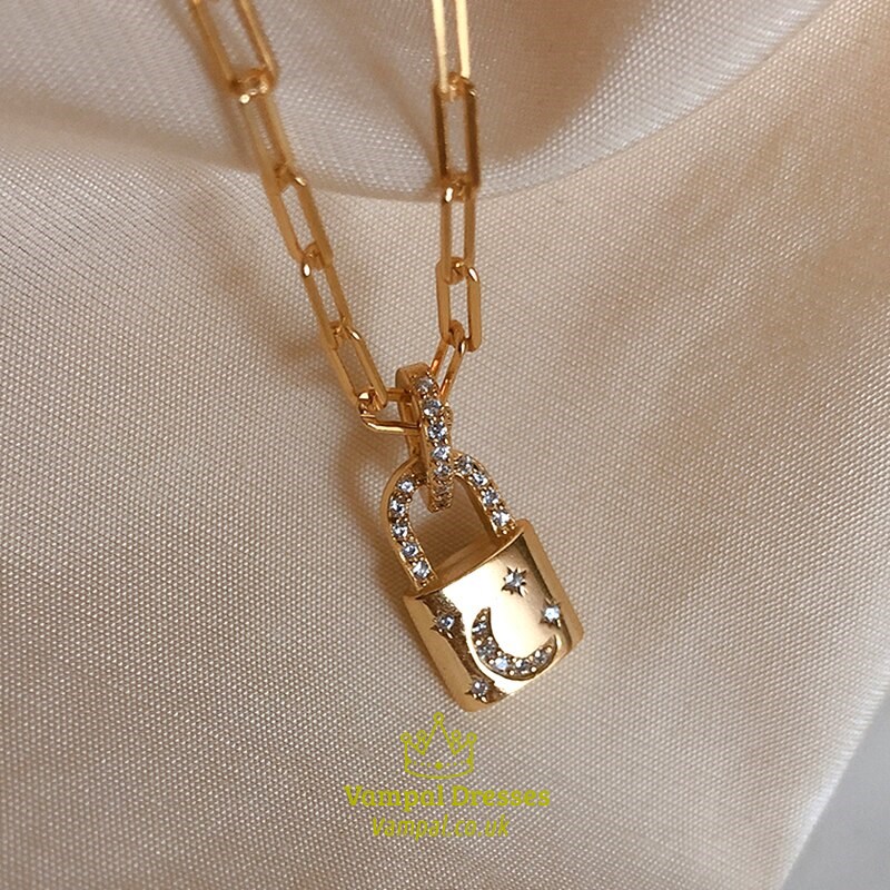 Stern Mond Schloss Anhänger Kette Halskette Für Damen Hohe Qualität Schmuck Gold Trendy Bling Aaa Zirkon Party Geschenk Exquisit 4K Echt