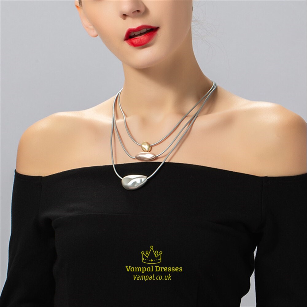 Gemischte Farbe Metall Charm Anhänger Geschichtete Leder Choker Halskette
