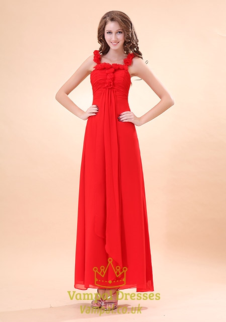 Rotes Chiffon-Prom-Kleid mit floralem One-Shoulder-Design