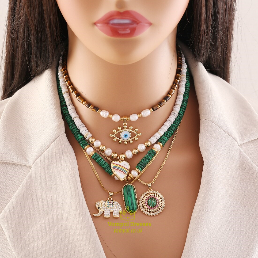 Stone Beaded Eye Pendant Necklace – Natural Elephant Clavicle Chain Jewelry