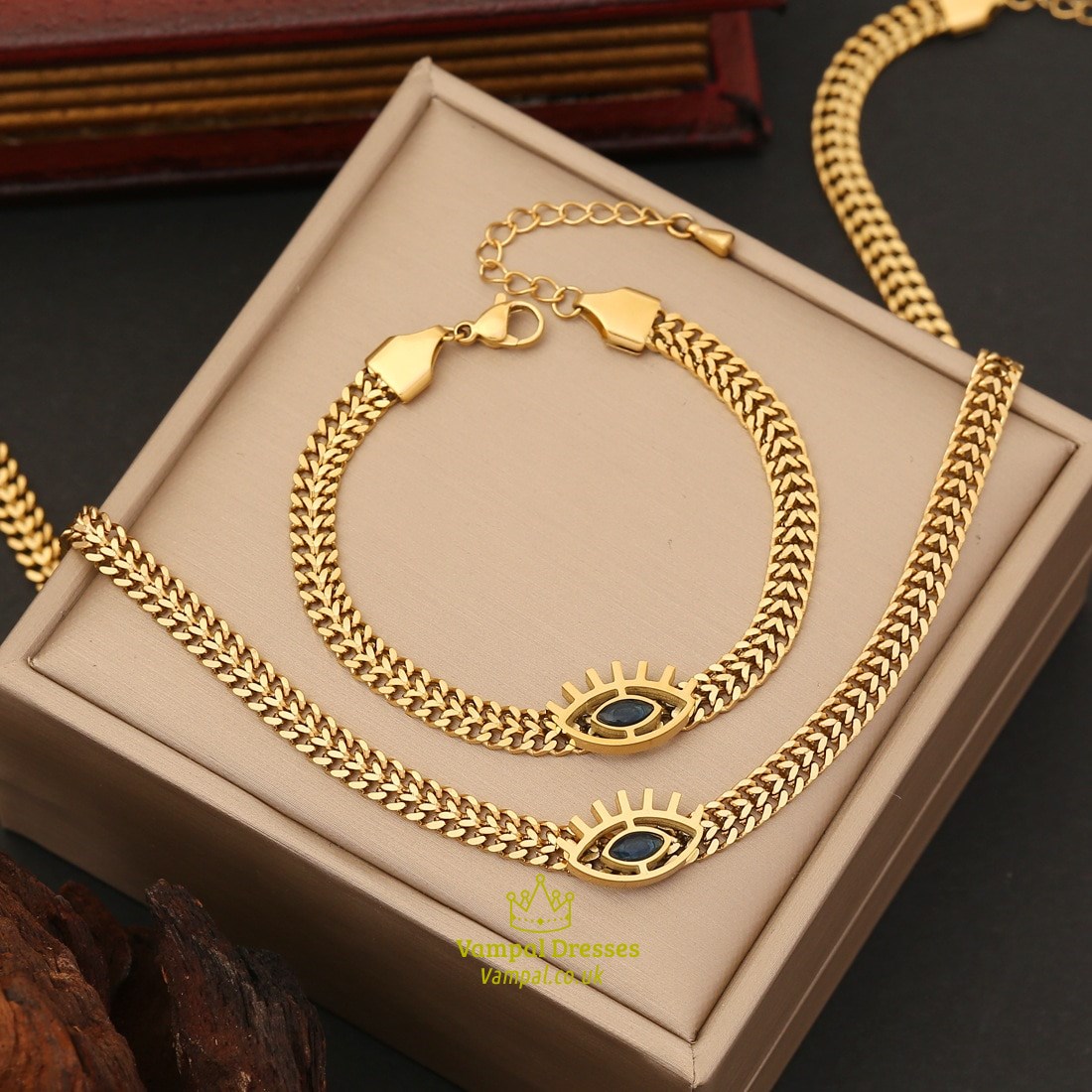 Eye Charm Link Chain Necklace, Stainless Steel 36L