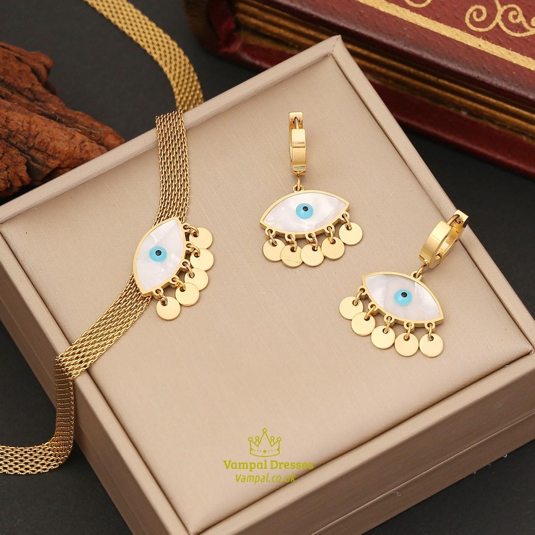 Blaues Auge Mesh Kette Halskette Set - Edelstahl Mode Schmuck