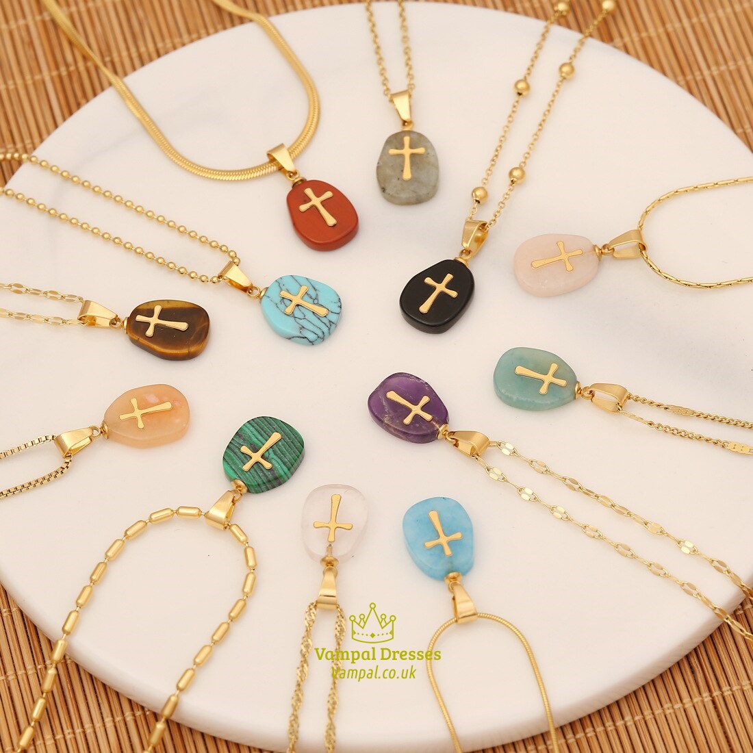 Stone Cross Clavicle Chain Stainless Steel Natural