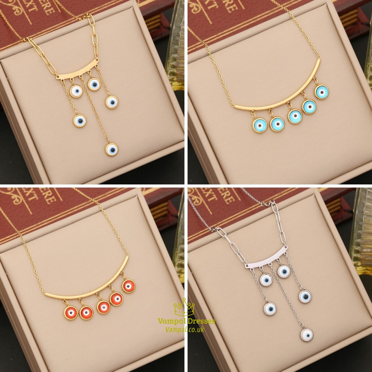 Round Eye Pendant Necklace Gold Silver Stainless Steel Tassel Collar Chain Jewelry