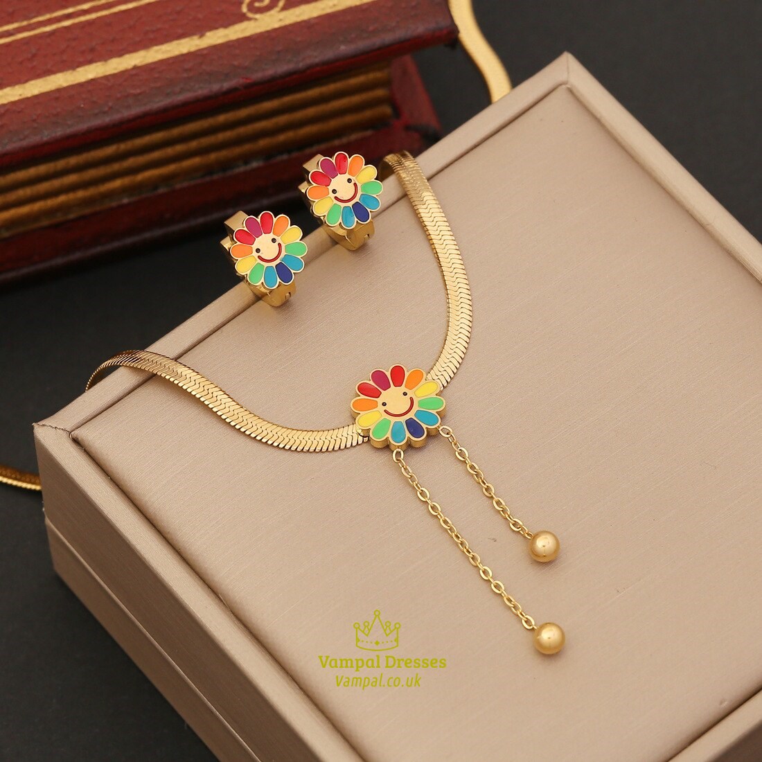 Colorful Flower Pendant Necklace 36L Stainless Steel Bead Charm Clavicle Chain Jewelry