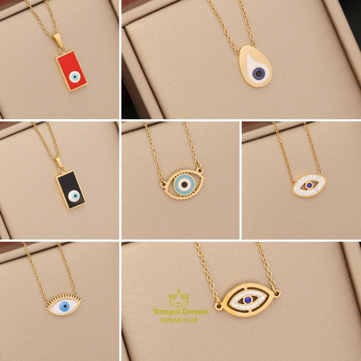 Multicolor Eye Pendant Necklace 36L Stainless Steel Chain