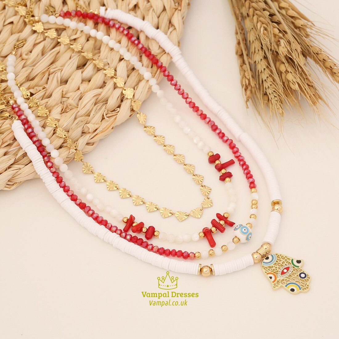 Soft Pottery Eye Pendant Necklace With Stainless Steel Collar Chain