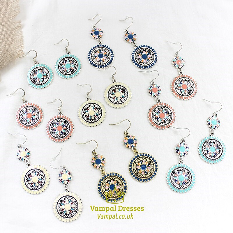 Bohemian Rainbow Flower Earrings Multi-Color Ethnic Fashion