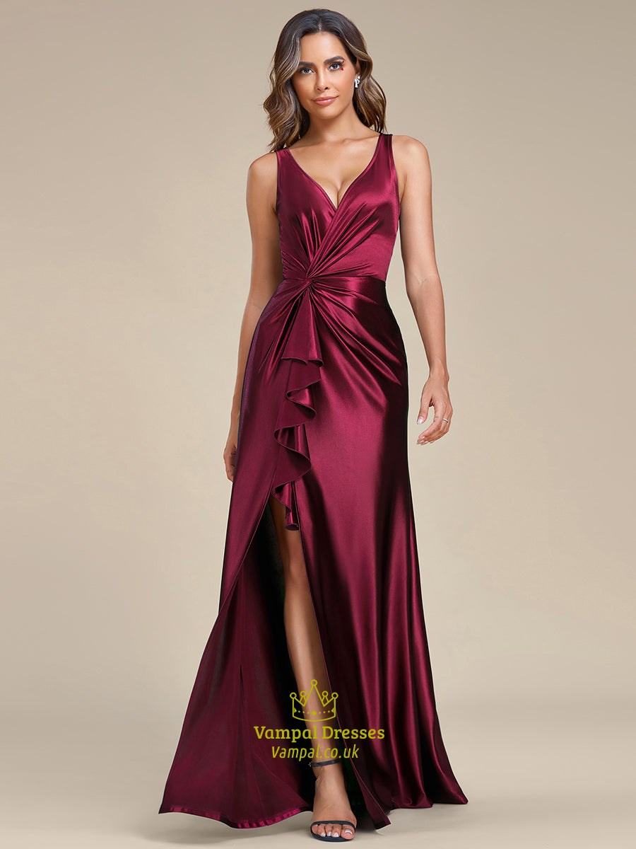 Evening Dresses Elegant V Neck Split Ruffles Wholesale Stain