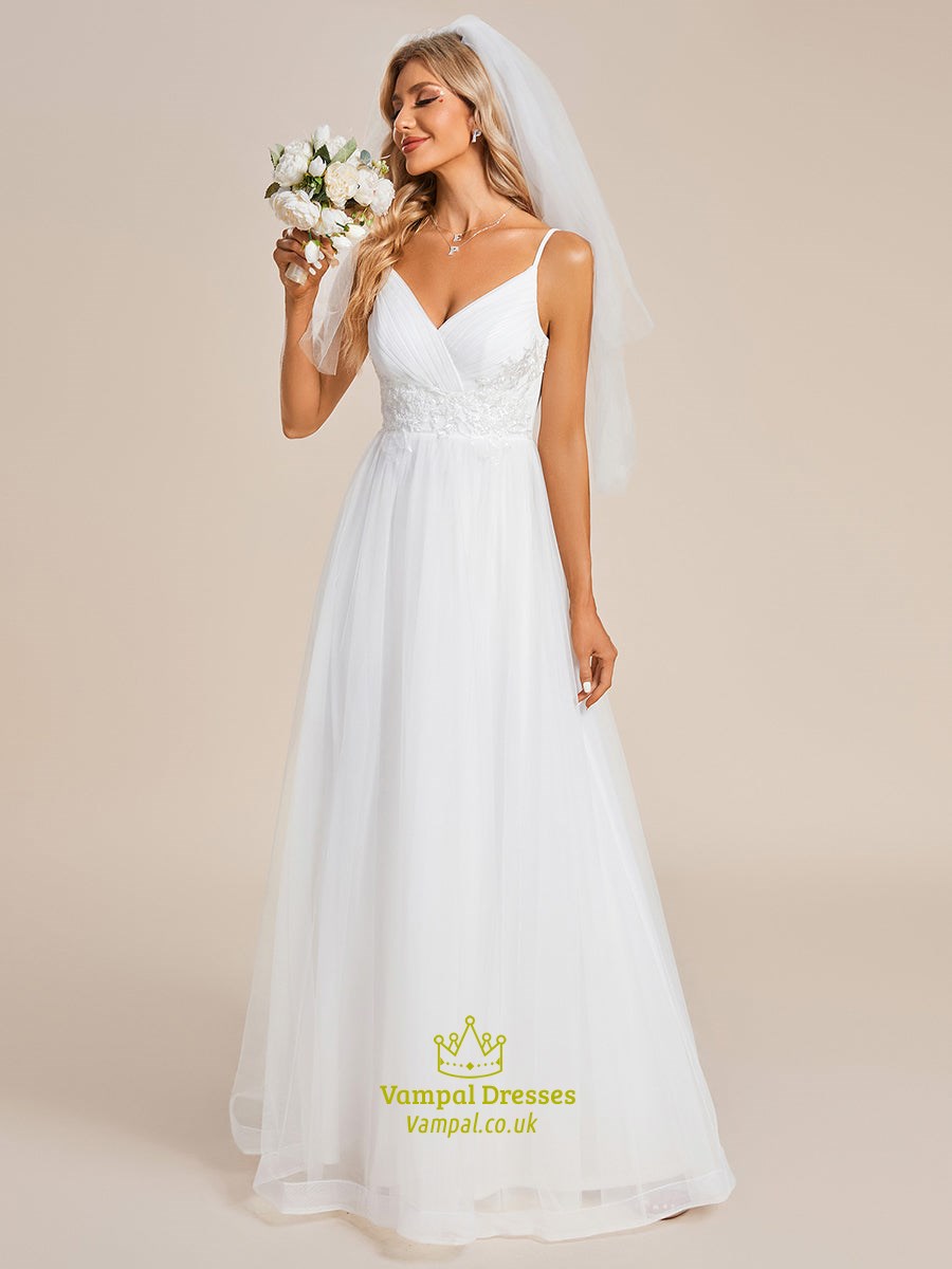 Elegant Spaghetti Strap Applique Tulle Wedding Dress