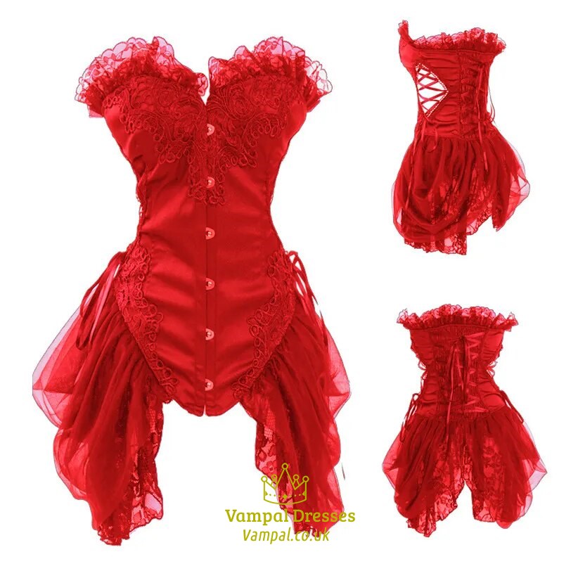 Overbust Victorian Corset Steampunk Elegant Wedding Bustier Burlesque Dress Y Satin Gothic With Tulle