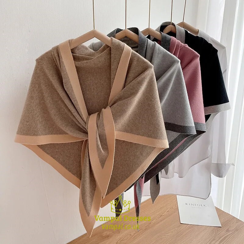 Double-Sided Cashmere Knitted Shawl Solid Color Triangle Scarf Cloak