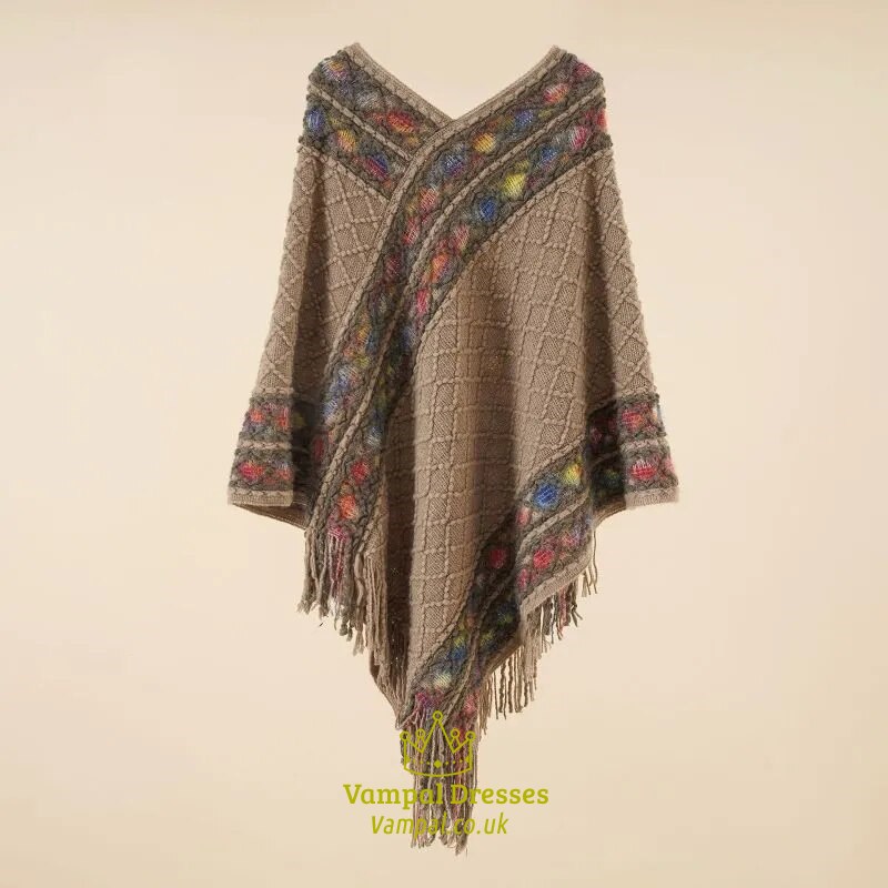 New Women'S Loose Sweaters Knitwear Shawl Cloak Ethnic Style Tassel Capes Ponchos