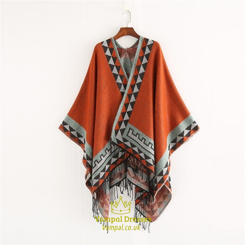 Geometric Tassel Pashmina Poncho And Capes Coat - Autumn Winter Warm Shawl