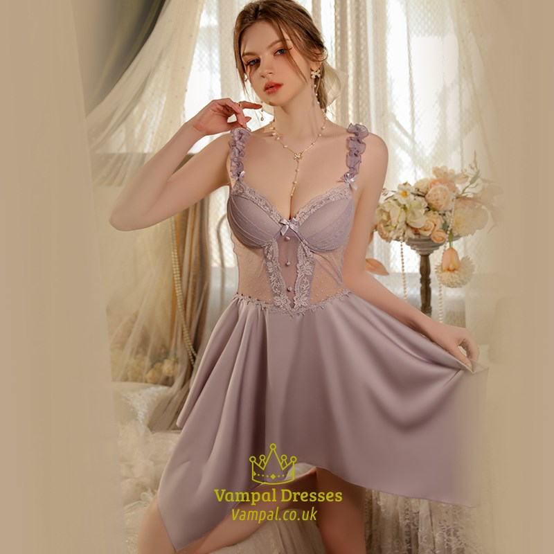 Women's Silk Patchwork Lace Sleep Dress And Robe Set