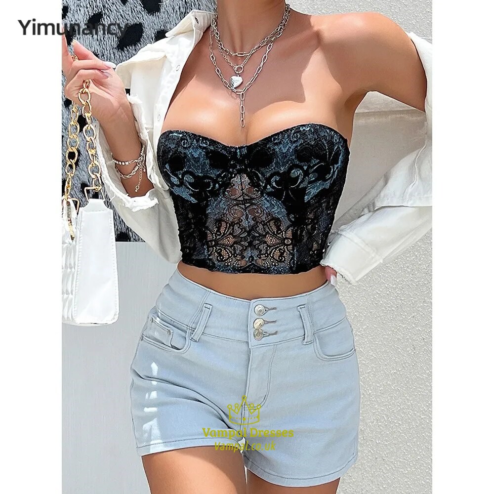 Lace Backless Crop Top Camisole For Women Club Party