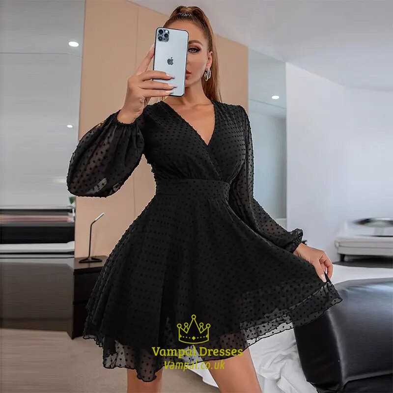 Polka Dot V-Neck Multilayered Dress