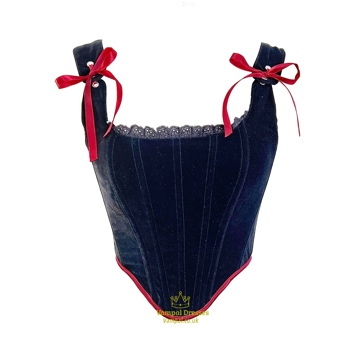 french-Style Velvet Corset Crop Top with Ribbon Bandage
