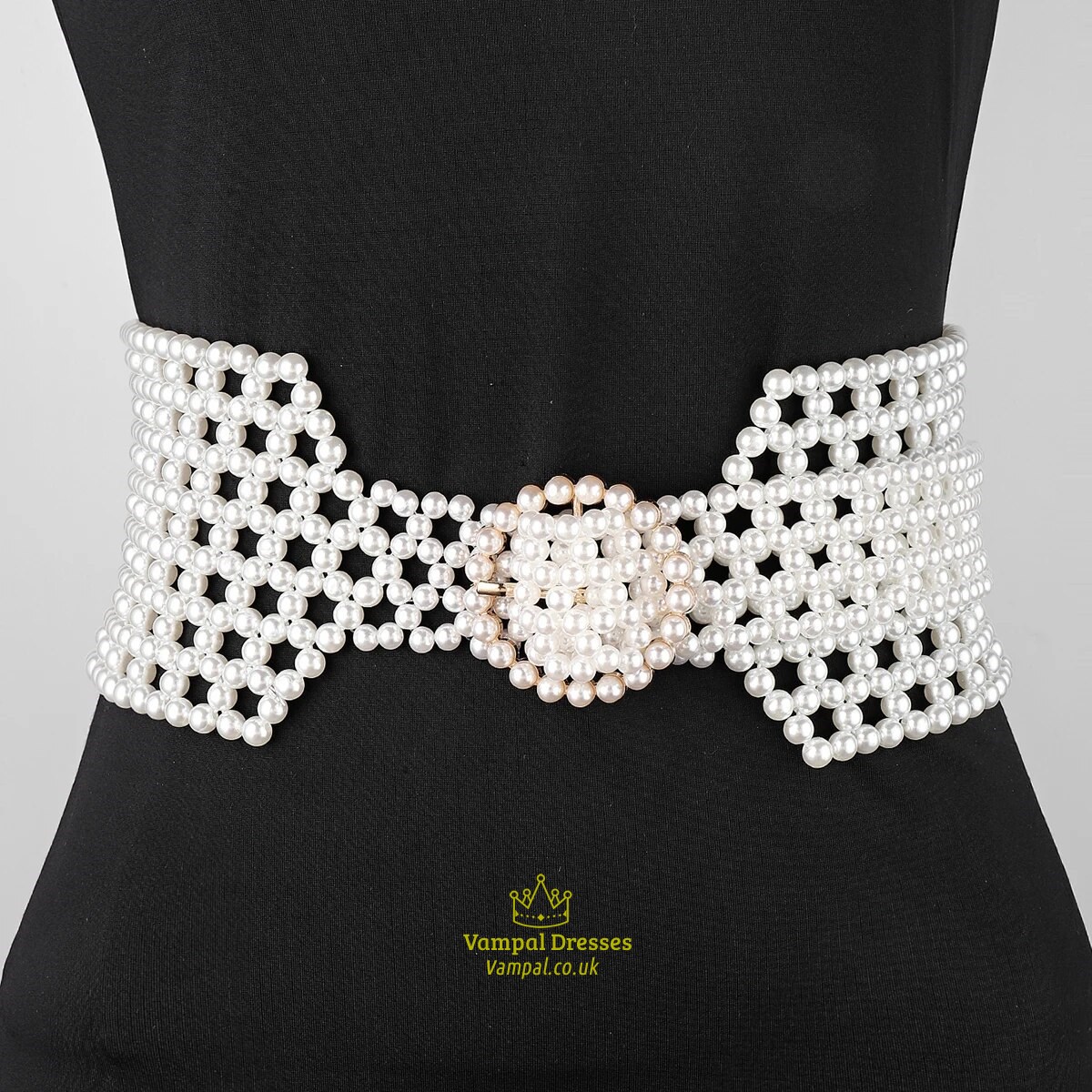 Ladies Elastic Pearl Belt With Adjustable Buckle And 8 Rows