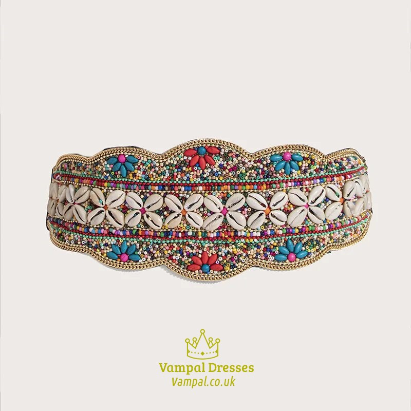 Style A (Handcrafted Bohemian Color Shell Bead Elastic Waist Belt ...
