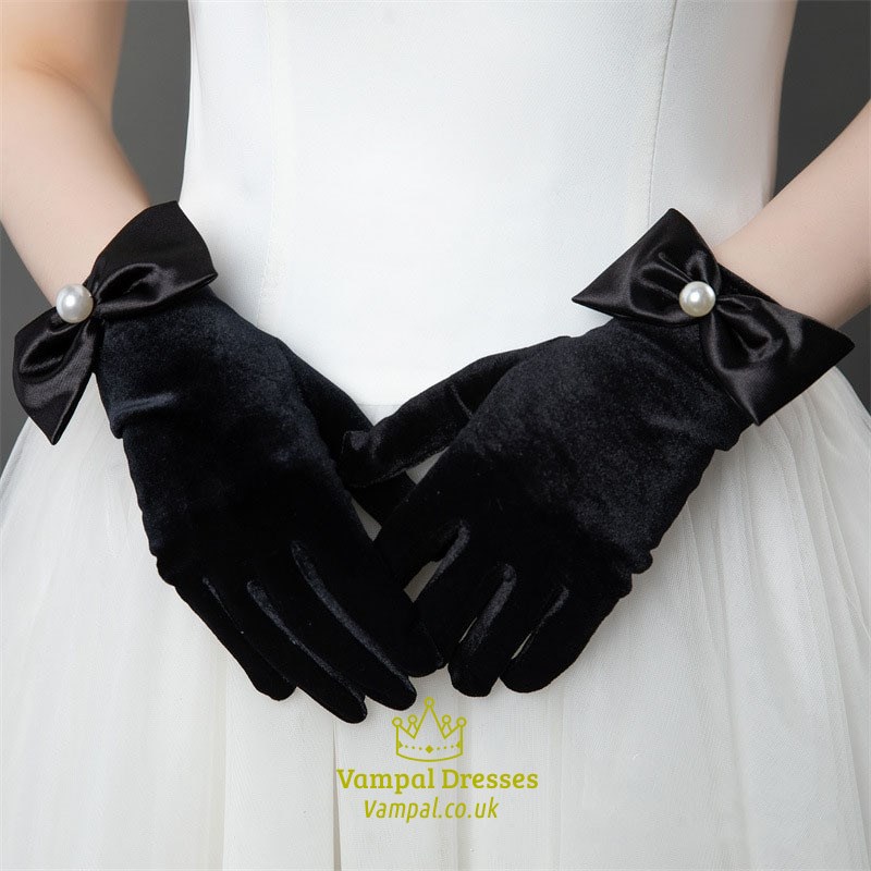 schwarze Samt-Retro-Handschuhe für Damen